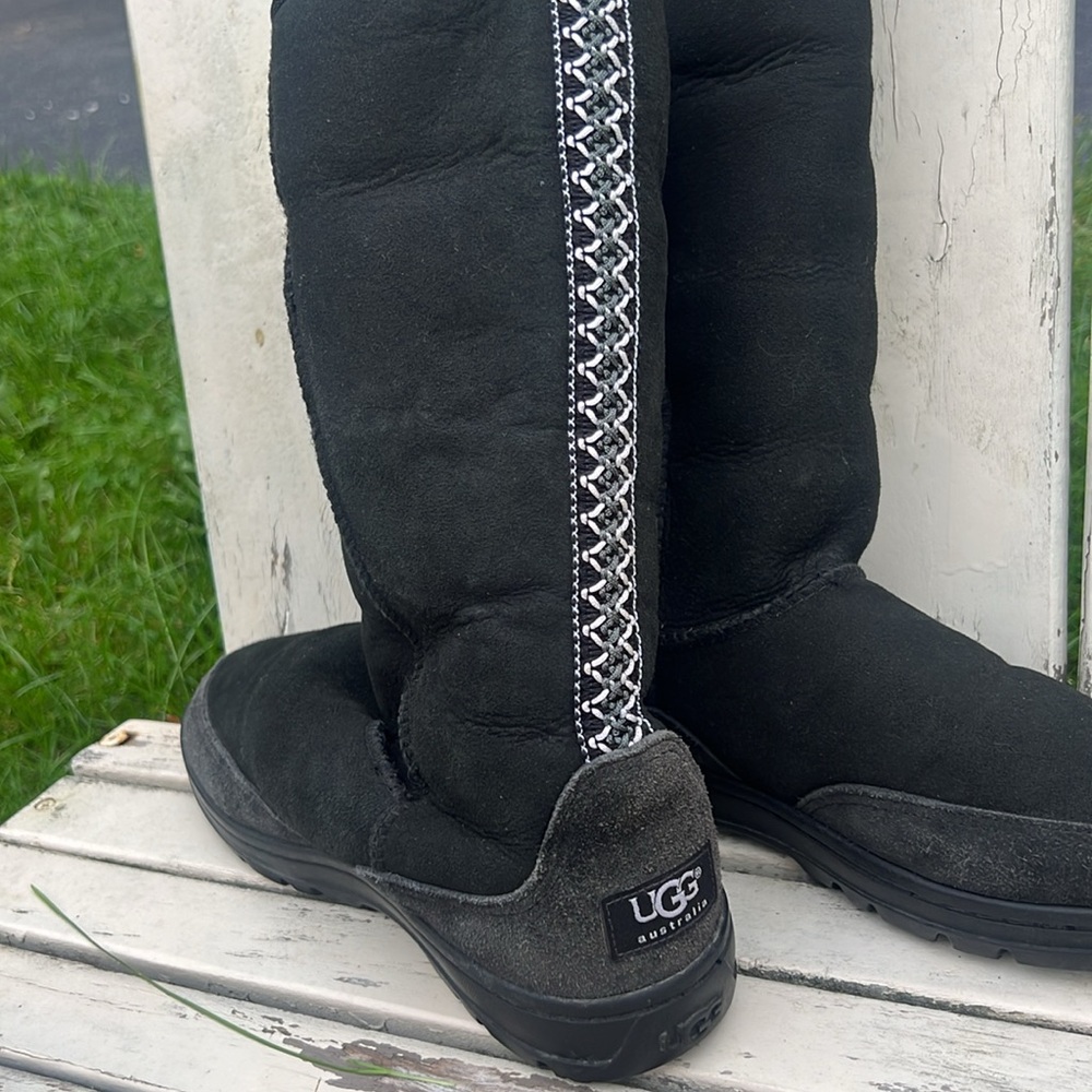Ugg Ultimate Braid Black Tall Boot Shearling Line… - image 2
